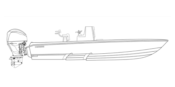 Line drawing of a motorboat, showing a side profile with a single outboard engine at the stern and two seats on either side of a central console.